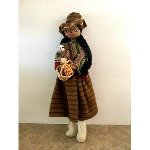 South American Doll Peasant Girl Carrying Basket Babies Ethnic Folk Art 16”
